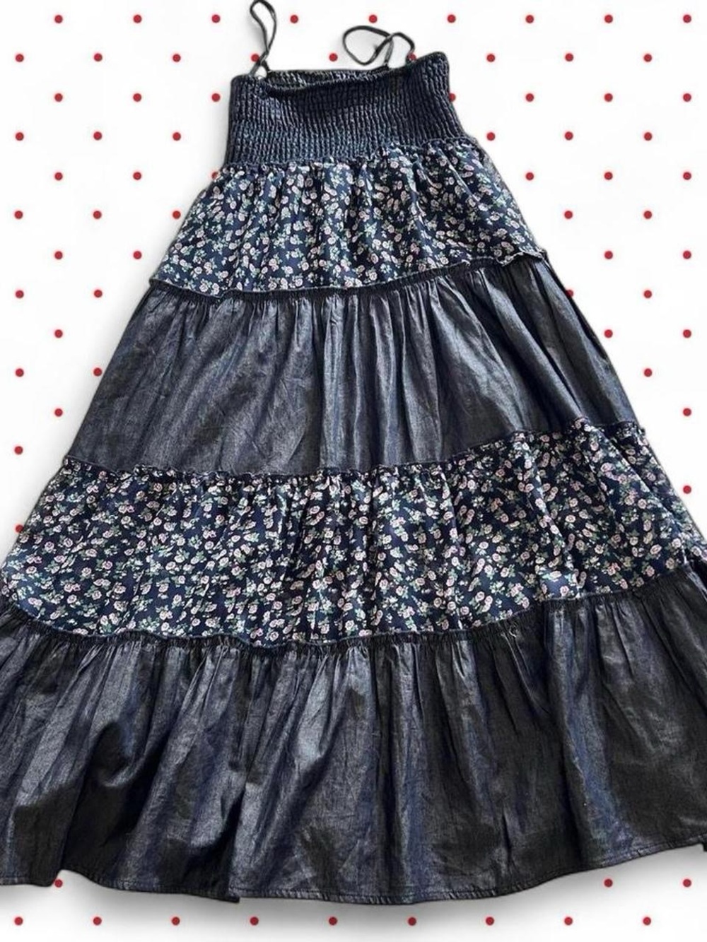 Vintage 90s Tiered Navy Floral Maxi Skirt - Unbranded